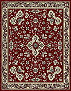 Rich Crimson Botanical Bloom Border Rug