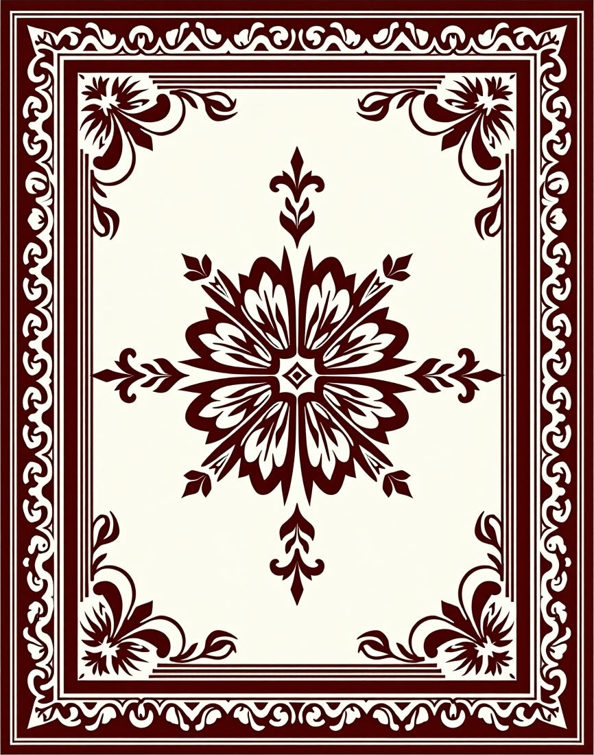 Dark Red Floral Medallion Border Rug