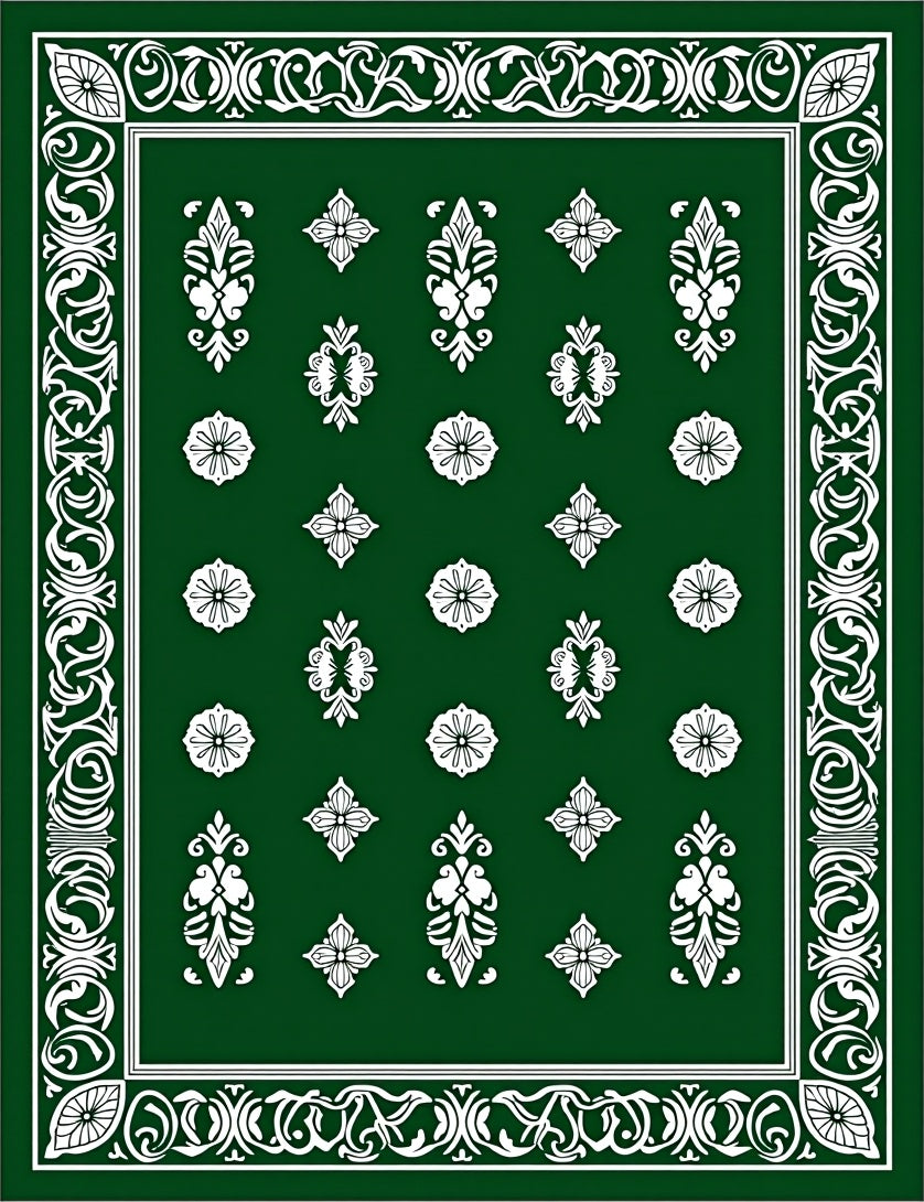 Classic Green White Floral Medallion Rug