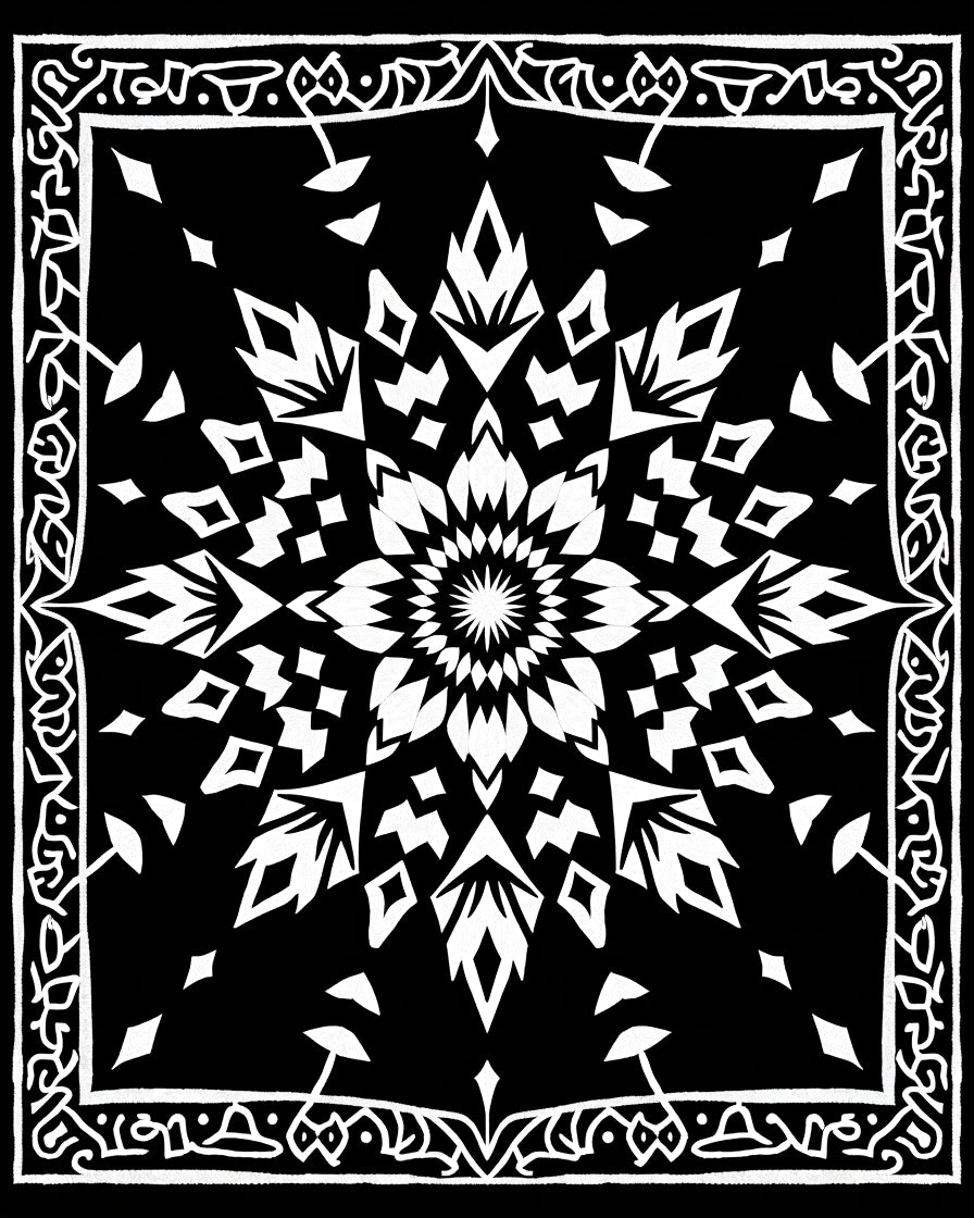 Black White Geometric Mandala Rug