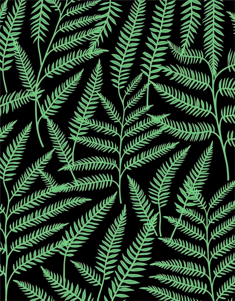 Light Green Fern Forest Black Rug