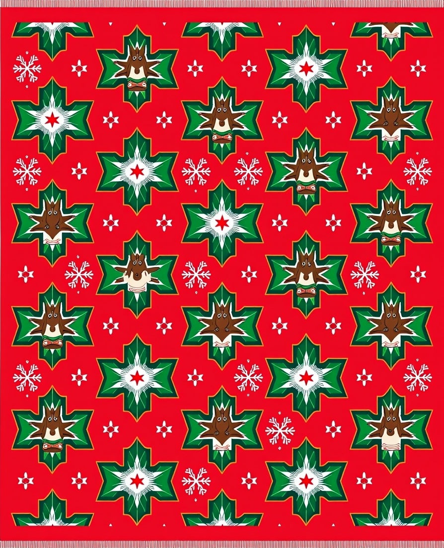 Festive Red Reindeer Holly Snowflakes Rug