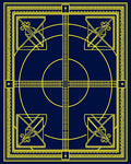 Navy Yellow Geometric Square Circle Rug