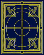Navy Yellow Geometric Square Circle Rug