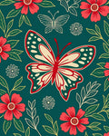 Coral Red Flowering Butterfly Garden Rug
