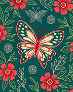 Coral Red Flowering Butterfly Garden Rug