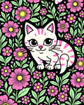 Whimsical Pink Floral Cat Garden Rug