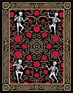 Dancing Skeletons Red Rose Scrollwork Rug