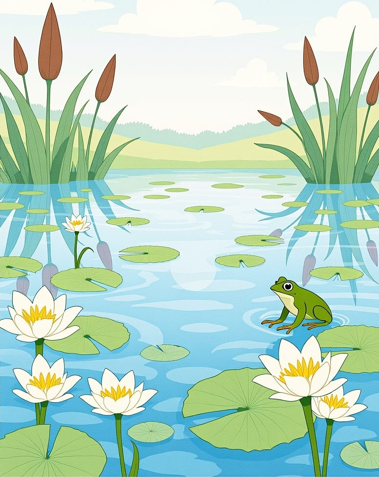 Serene Pond Lily Frog Landscape Rug
