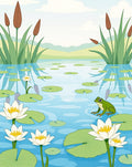 Serene Pond Lily Frog Landscape Rug