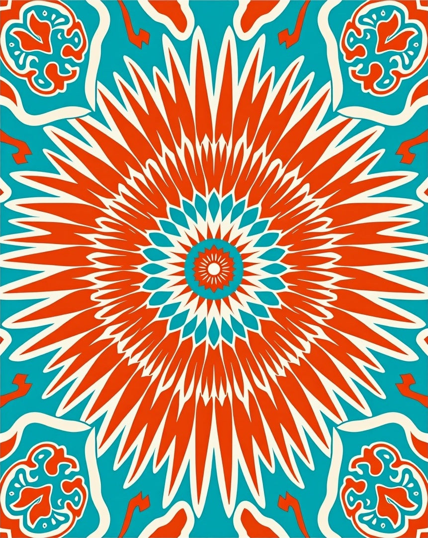 Orange Teal Mandala Sunburst Rug