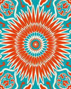 Orange Teal Mandala Sunburst Rug