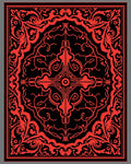 Bold Red Ornamental Swirl Frame Rug