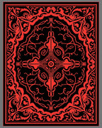 Bold Red Ornamental Swirl Frame Rug