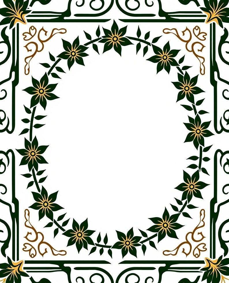 Dark Green Floral Vine Oval Rug