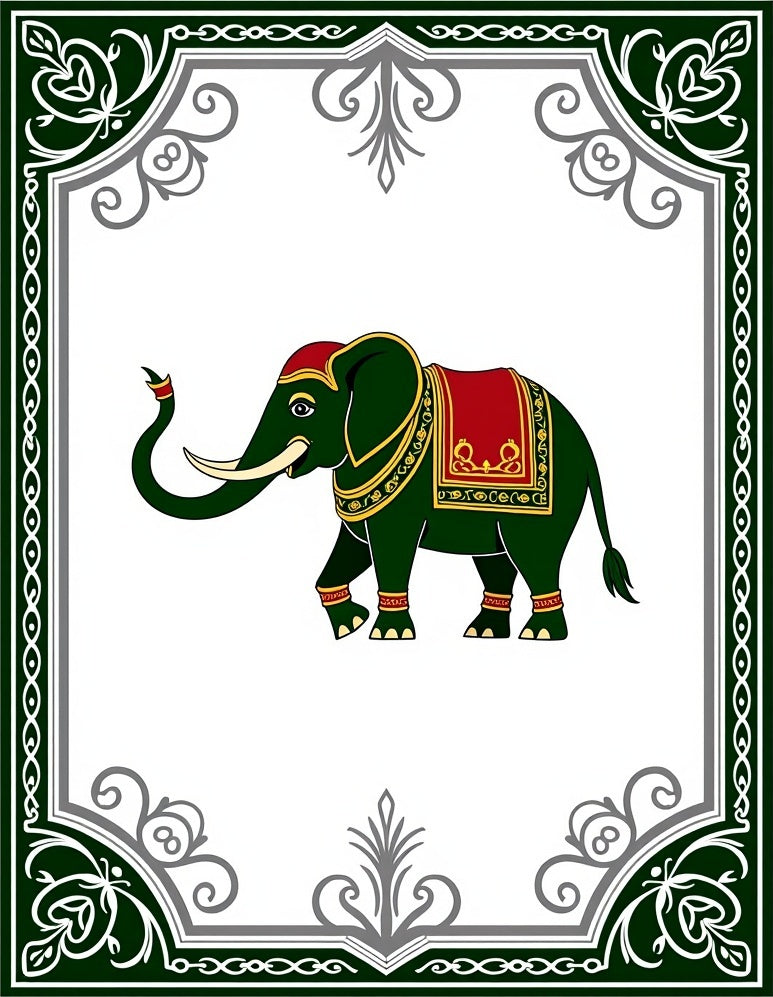 Emerald Elephant Red Medallion Border Rug