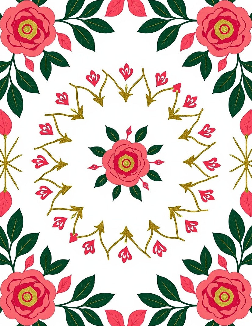 Coral and green floral mandala Rug