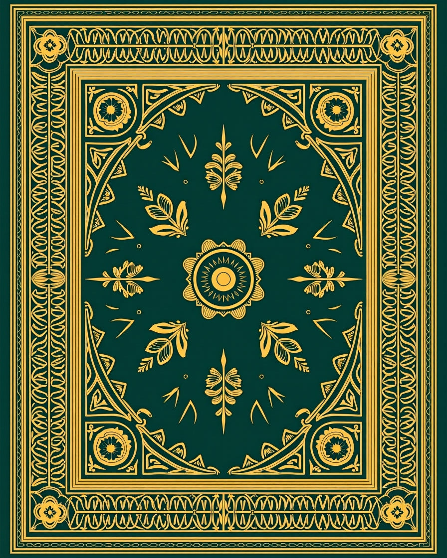 Emerald Gold Ornamental Floral Rug