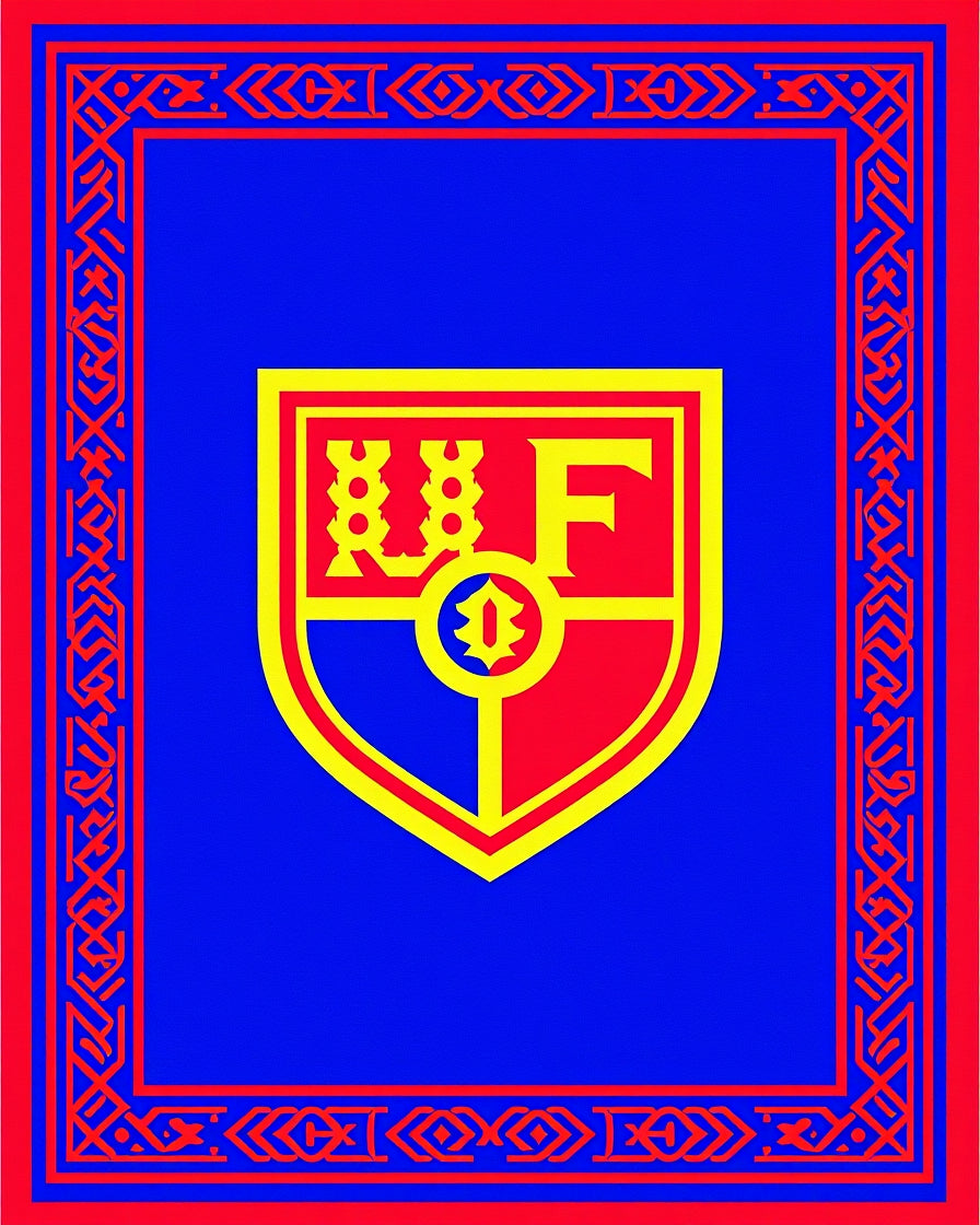 Bold Red Blue Shield Emblem Rug