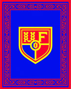 Bold Red Blue Shield Emblem Rug