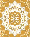 Golden Ochre Floral Medallion Swirl Rug