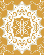 Golden Ochre Floral Medallion Swirl Rug