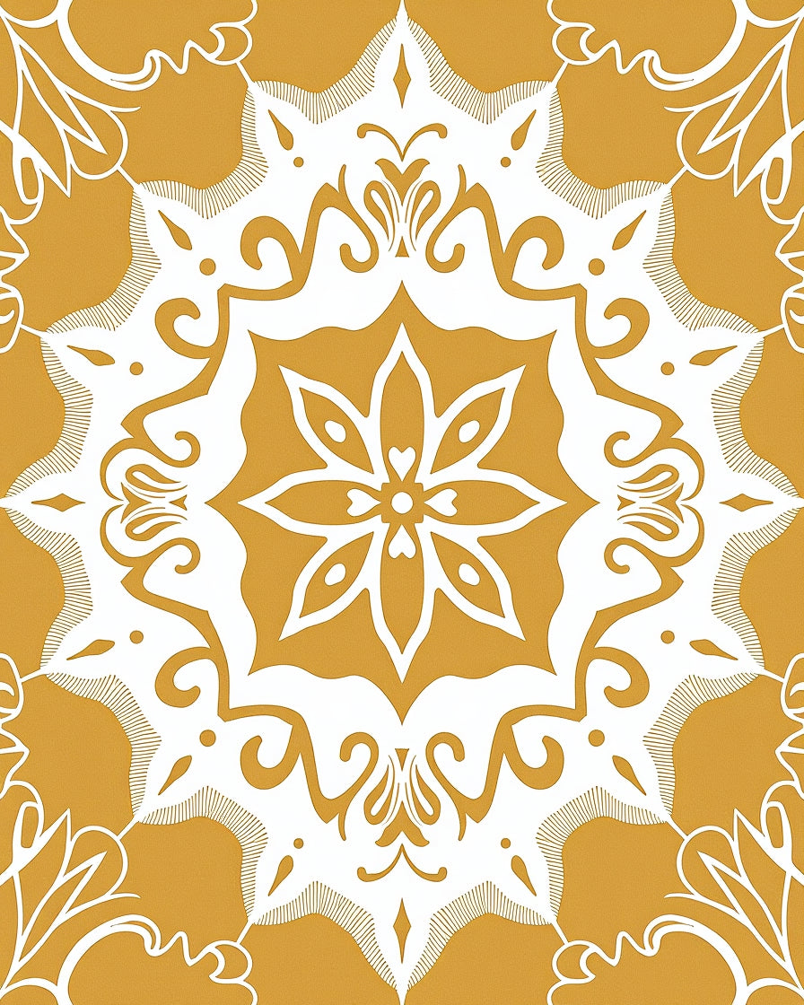 Golden Ochre Floral Medallion Swirl Rug