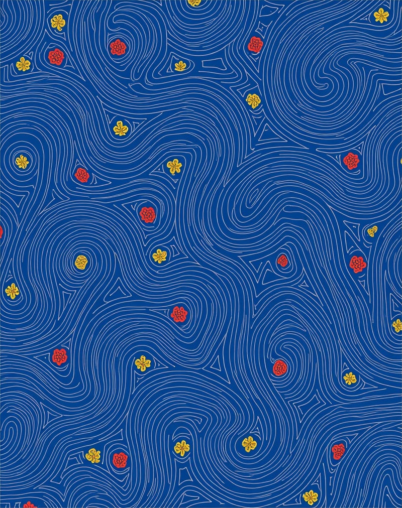 Deep Blue Floral Swirl Rug