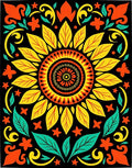 Vibrant Sunburst Floral Folk Art Rug