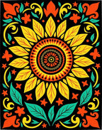 Vibrant Sunburst Floral Folk Art Rug