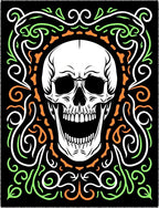 Grotesque White Skull Floral Border Rug