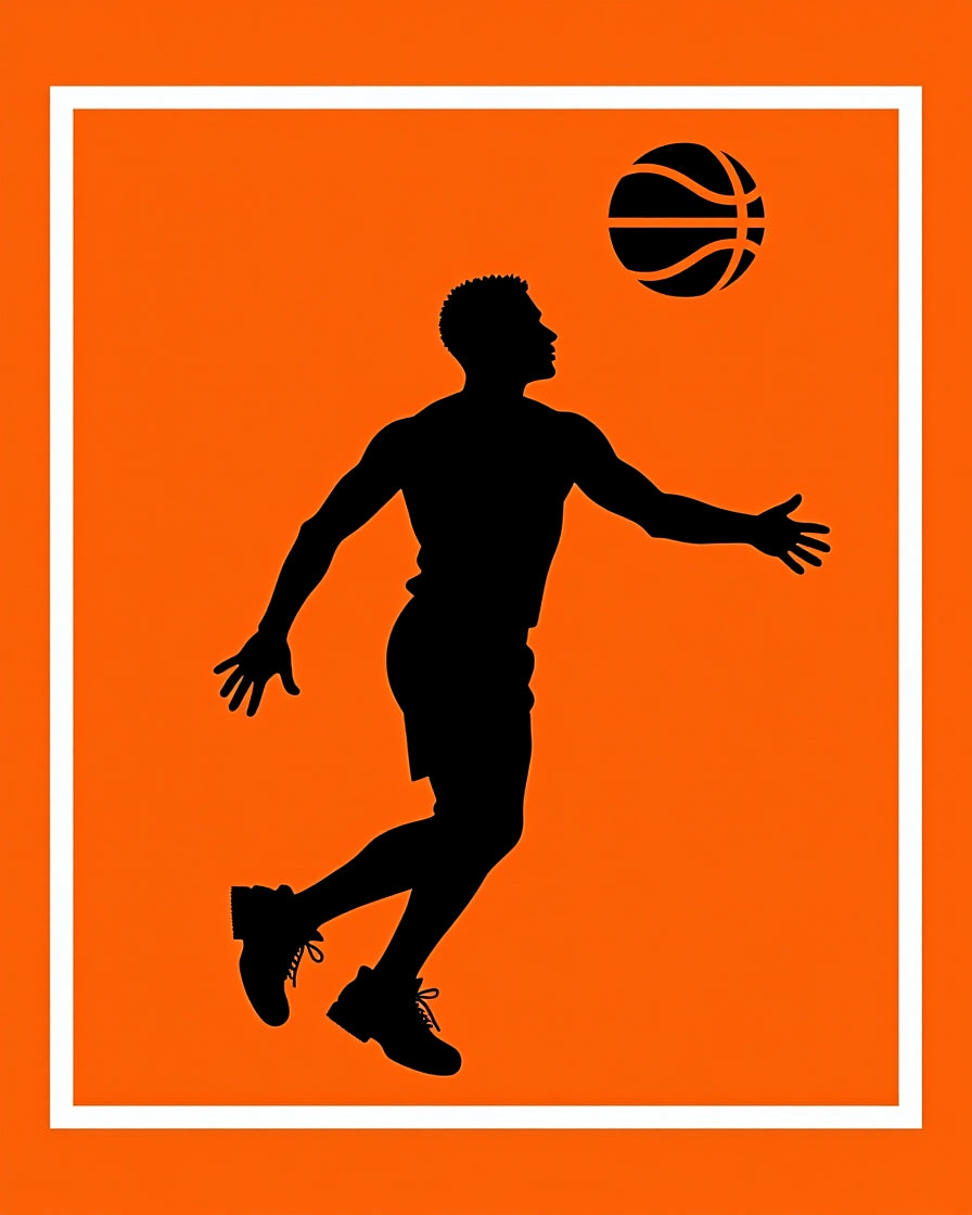 Dunking Silhouette Basketball Orange Rug