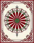 Rich Red Green Bloom Round Frame Rug