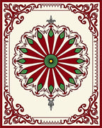 Rich Red Green Bloom Round Frame Rug