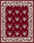 Crimson Cream Damask Floral Border Rug