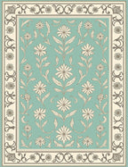 Aqua Cream Floral Arch Border Rug