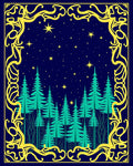 Midnight Forest Stars Golden Frame Rug