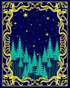 Midnight Forest Stars Golden Frame Rug