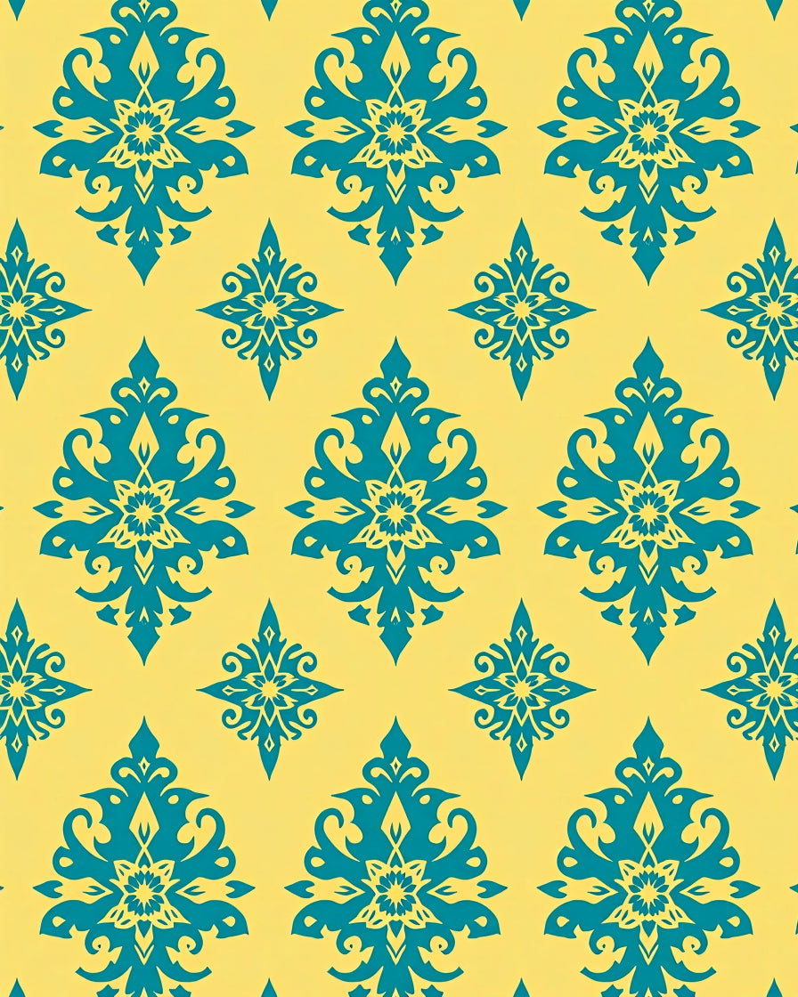 Turquoise Teal Yellow Damask Medallion Rug