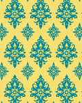 Turquoise Teal Yellow Damask Medallion Rug