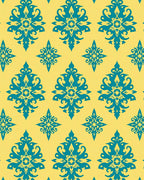 Turquoise Teal Yellow Damask Medallion Rug