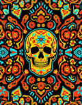 Vibrant Day of the Dead Skull Floral Rug