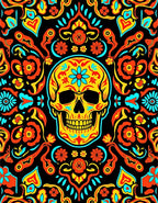 Vibrant Day of the Dead Skull Floral Rug