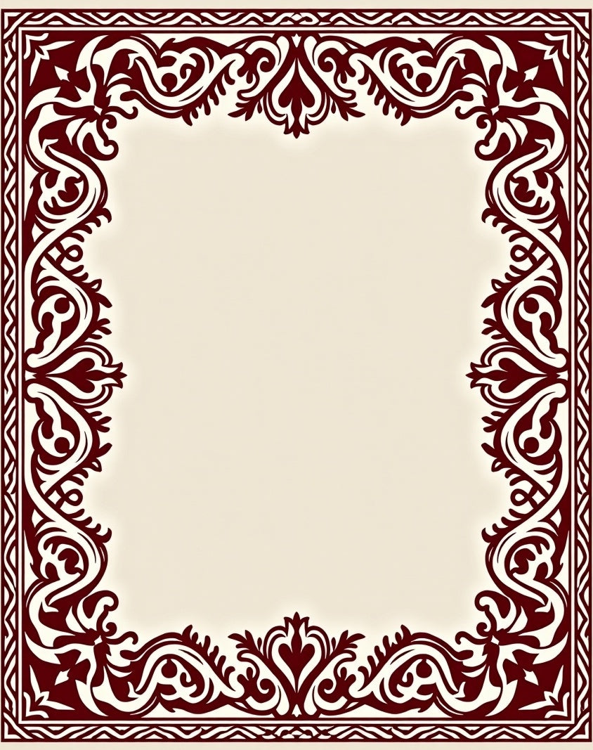 Elegant Maroon Floral Scroll Border Rug