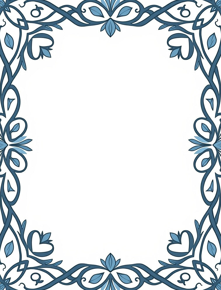Blue Vine Leaf Scrollwork Border Rug