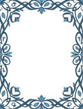 Blue Vine Leaf Scrollwork Border Rug