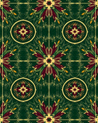 Deep Green Burgundy Sunburst Medallion Rug