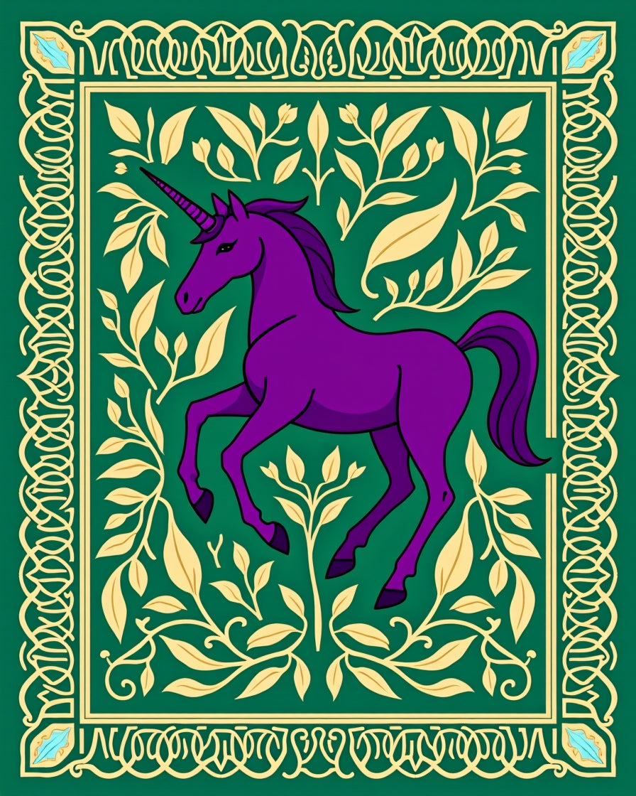 Enchanted Purple Unicorn Floral Border Rug