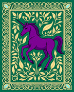 Enchanted Purple Unicorn Floral Border Rug