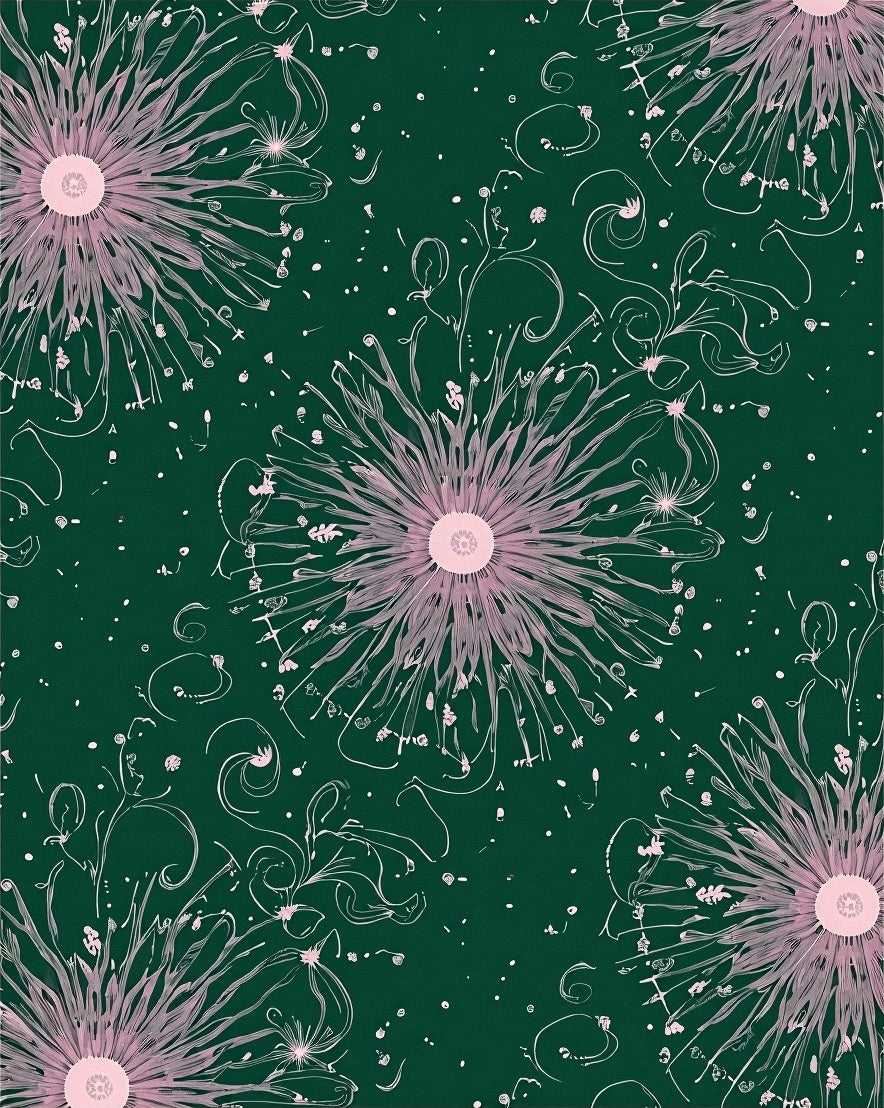 Fuchsia Floral Spray Emerald Swirls Rug